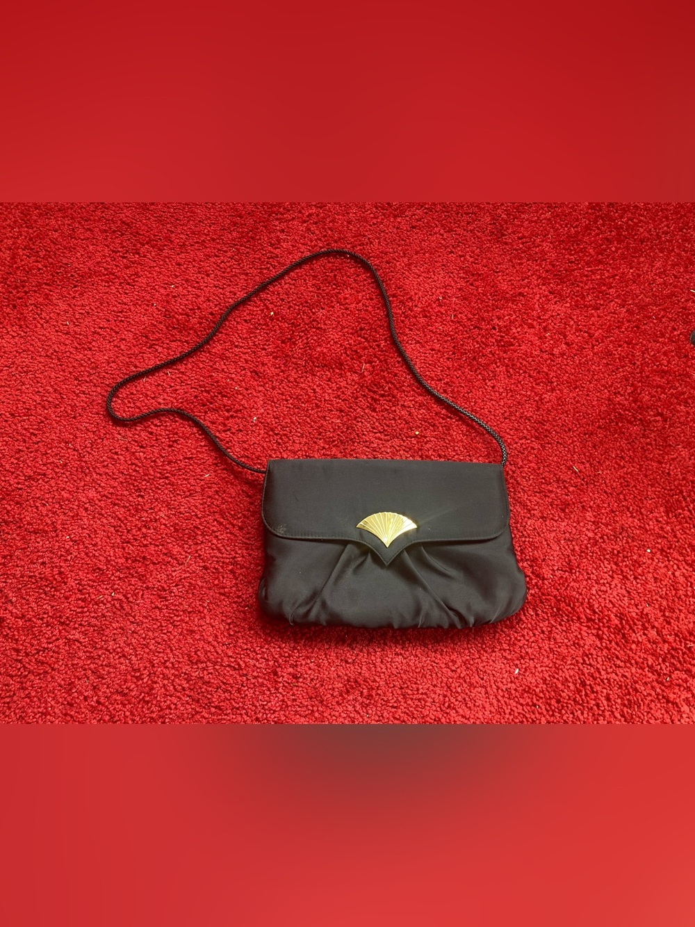 Gallery Originals Black Shoulder Bag with Gold Hardware Vintage Evening Clutch
